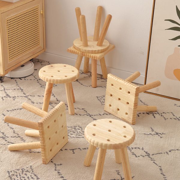 Contemporary Creative Biscuit Shape Wood Footstool Backless Armless For Living Room - Image 2