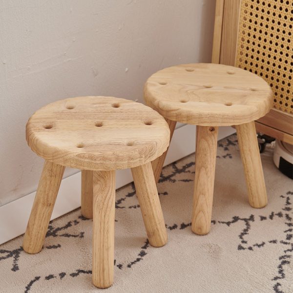 Contemporary Creative Biscuit Shape Wood Footstool Backless Armless For Living Room - Image 3