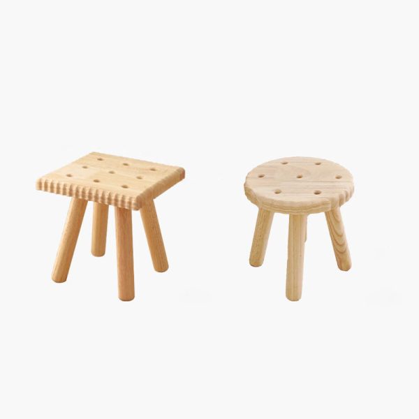 Contemporary Creative Biscuit Shape Wood Footstool Backless Armless For Living Room - Image 18