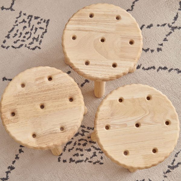 Contemporary Creative Biscuit Shape Wood Footstool Backless Armless For Living Room - Image 13