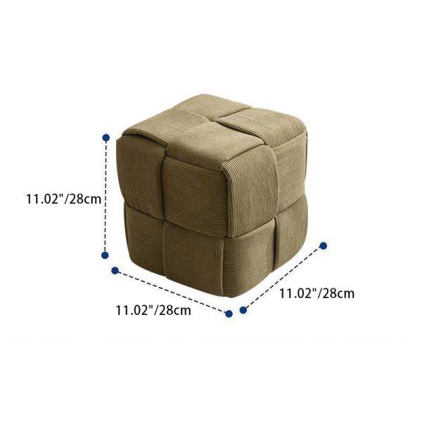 Contemporary Nordic Square Cube Corduroy Solid Wood Footstool Backless Armless For Living Room - Image 4