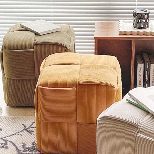 Contemporary Nordic Square Cube Corduroy Solid Wood Footstool Backless Armless For Living Room - Image 12