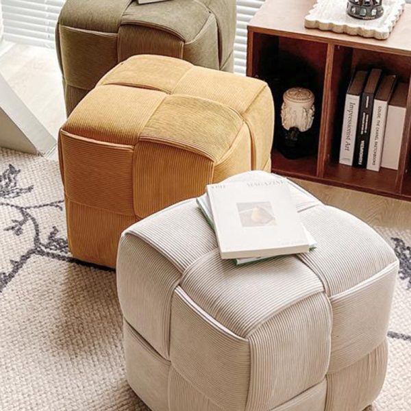 Contemporary Nordic Square Cube Corduroy Solid Wood Footstool Backless Armless For Living Room - Image 13