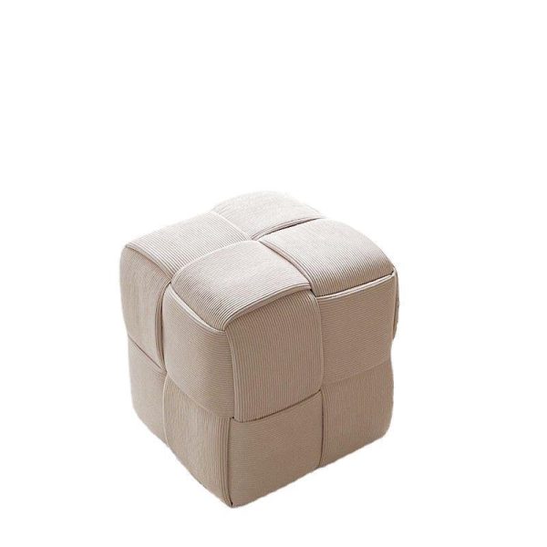 Contemporary Nordic Square Cube Corduroy Solid Wood Footstool Backless Armless For Living Room - Image 16