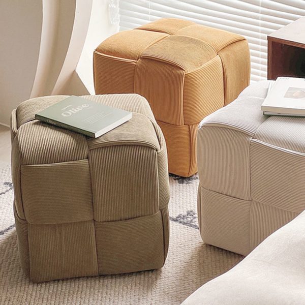 Contemporary Nordic Square Cube Corduroy Solid Wood Footstool Backless Armless For Living Room - Image 10