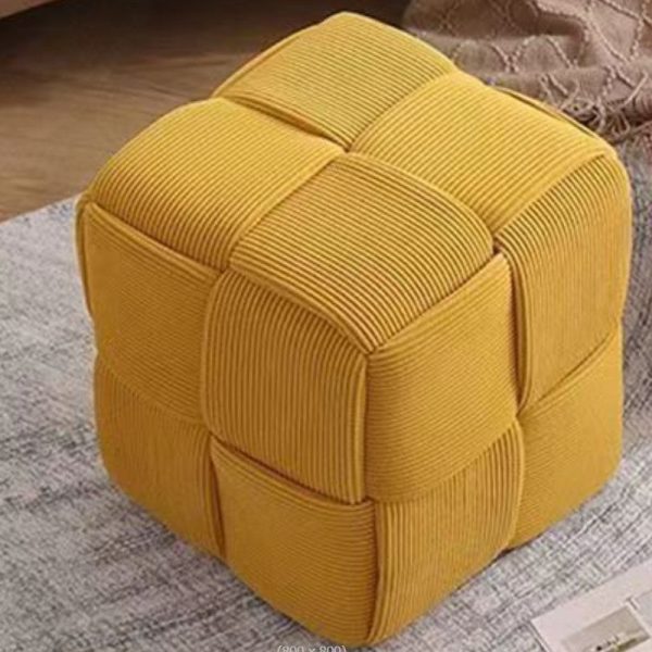 Contemporary Nordic Square Cube Corduroy Solid Wood Footstool Backless Armless For Living Room - Image 14