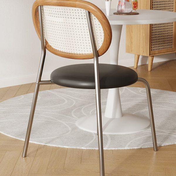 Contemporary Boho Leather Rattan Stainless Steel Dining Chair Backrest Armless For Dining Room - Image 7