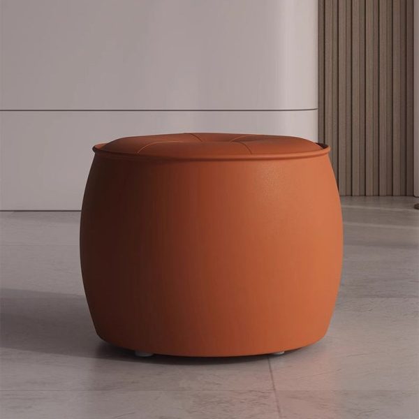 Contemporary Nordic Cylinder Leather Solid Wood Footstool For Living Room - Image 11