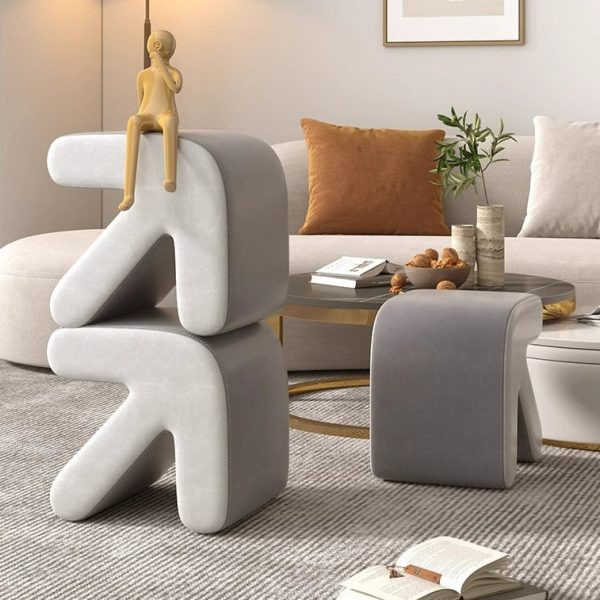 Contemporary Creative Arrow Flannelette Solid Wood Footstool Backless Armless For Living Room - Image 10
