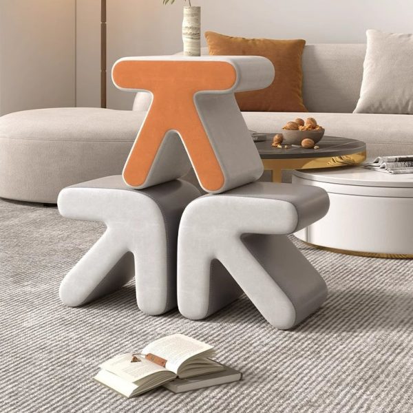 Contemporary Creative Arrow Flannelette Solid Wood Footstool Backless Armless For Living Room - Image 2