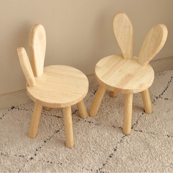 Contemporary Creative Solid Wood Rubber Wood Low Stool Bunny Ears Backrest Armless For Living Room - Image 4