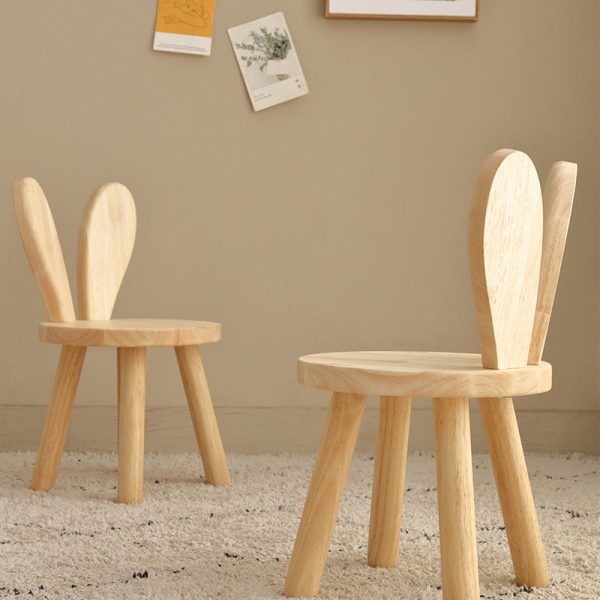 Contemporary Creative Solid Wood Rubber Wood Low Stool Bunny Ears Backrest Armless For Living Room - Image 3