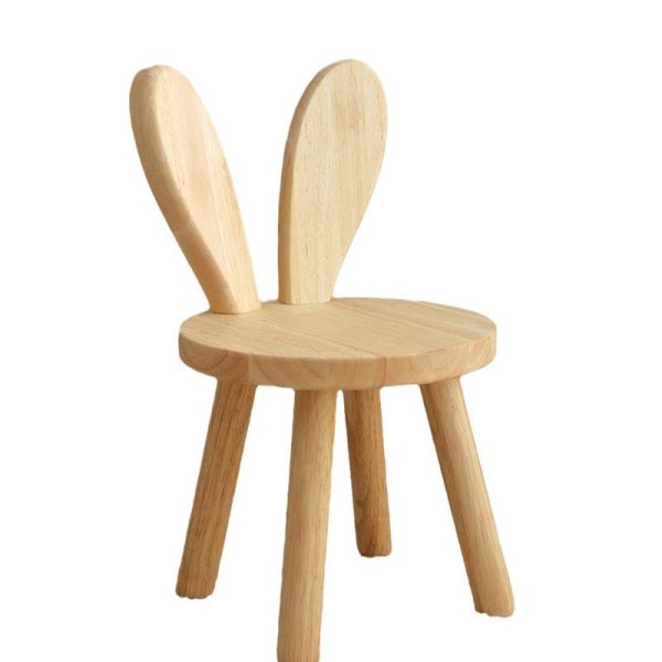 Contemporary Creative Solid Wood Rubber Wood Low Stool Bunny Ears Backrest Armless For Living Room - Image 11
