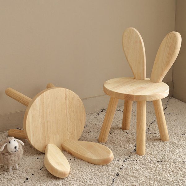 Contemporary Creative Solid Wood Rubber Wood Low Stool Bunny Ears Backrest Armless For Living Room - Image 2