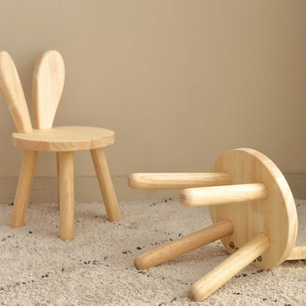 Contemporary Creative Solid Wood Rubber Wood Low Stool Bunny Ears Backrest Armless For Living Room - Image 10