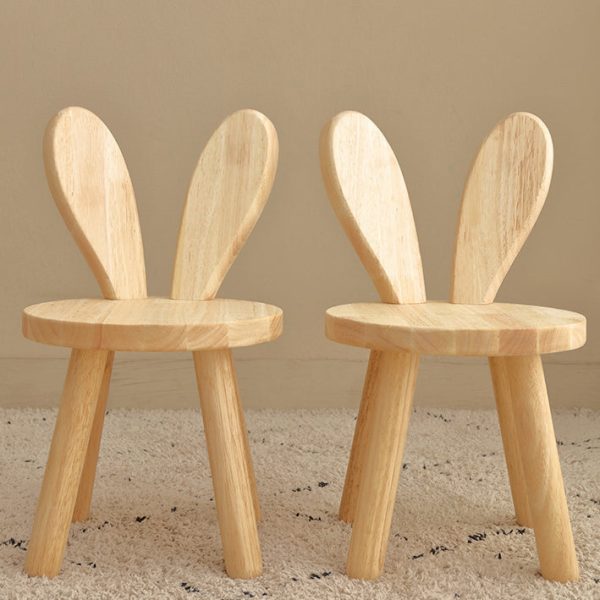 Contemporary Creative Solid Wood Rubber Wood Low Stool Bunny Ears Backrest Armless For Living Room - Image 9
