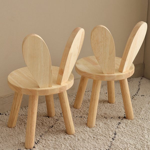 Contemporary Creative Solid Wood Rubber Wood Low Stool Bunny Ears Backrest Armless For Living Room - Image 8