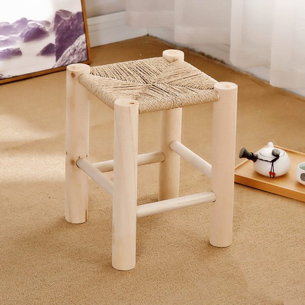 Contemporary Simplicity Hemp Rope Weaving Pine Low Stool Backless Armless For Living Room - Image 2
