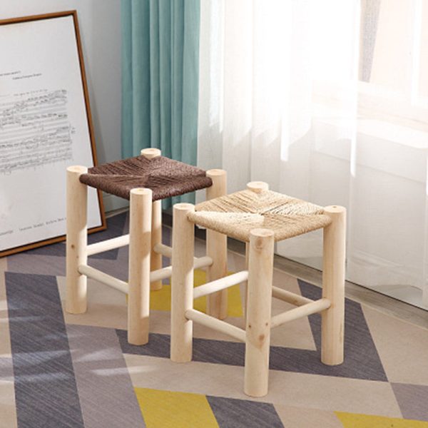 Contemporary Simplicity Hemp Rope Weaving Pine Low Stool Backless Armless For Living Room