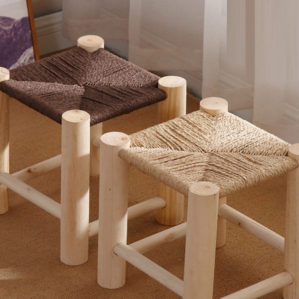 Contemporary Simplicity Hemp Rope Weaving Pine Low Stool Backless Armless For Living Room - Image 10