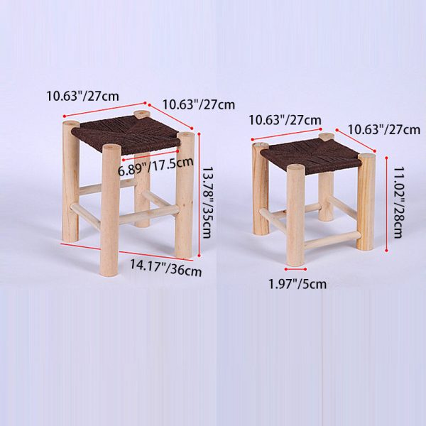 Contemporary Simplicity Hemp Rope Weaving Pine Low Stool Backless Armless For Living Room - Image 4