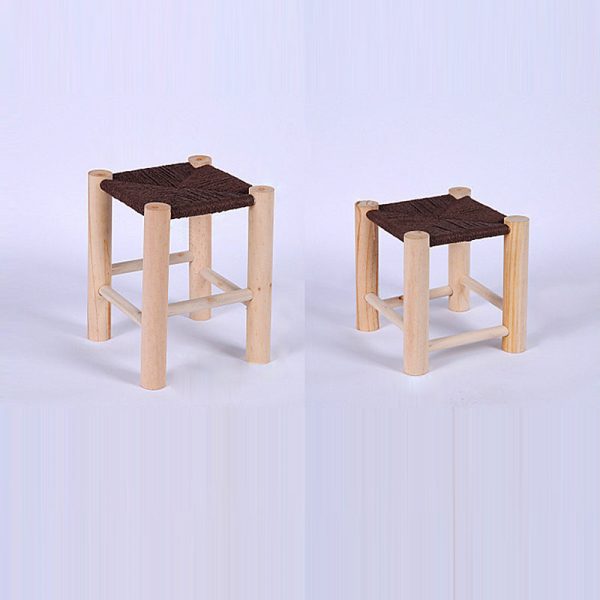 Contemporary Simplicity Hemp Rope Weaving Pine Low Stool Backless Armless For Living Room - Image 13