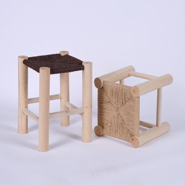 Contemporary Simplicity Hemp Rope Weaving Pine Low Stool Backless Armless For Living Room - Image 12