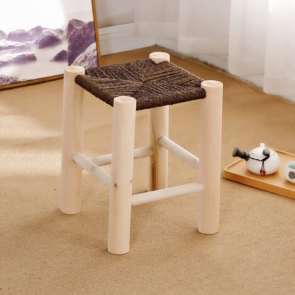 Contemporary Simplicity Hemp Rope Weaving Pine Low Stool Backless Armless For Living Room - Image 3