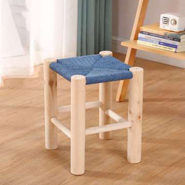Contemporary Simplicity Hemp Rope Weaving Pine Low Stool Backless Armless For Living Room - Image 11