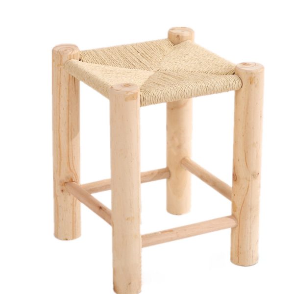 Contemporary Simplicity Hemp Rope Weaving Pine Low Stool Backless Armless For Living Room - Image 15