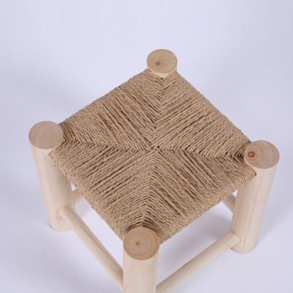 Contemporary Simplicity Hemp Rope Weaving Pine Low Stool Backless Armless For Living Room - Image 8