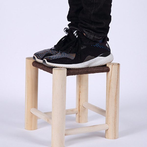 Contemporary Simplicity Hemp Rope Weaving Pine Low Stool Backless Armless For Living Room - Image 9