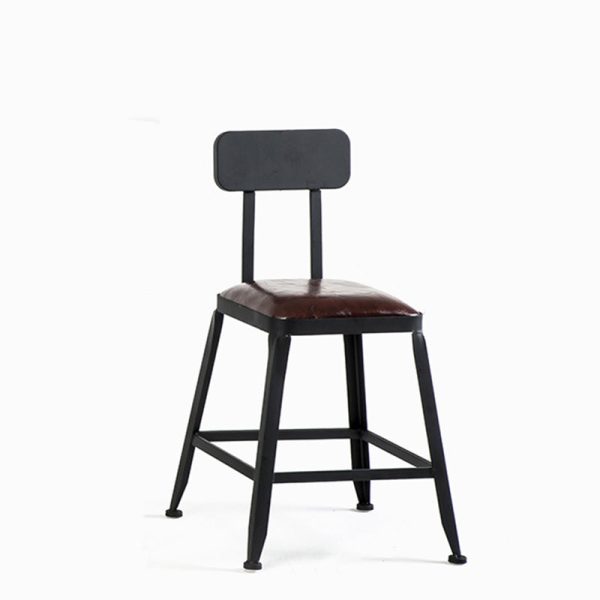 Contemporary Industrial Leather Iron Bar Stool Backrest Armless For Dining Room - Image 12