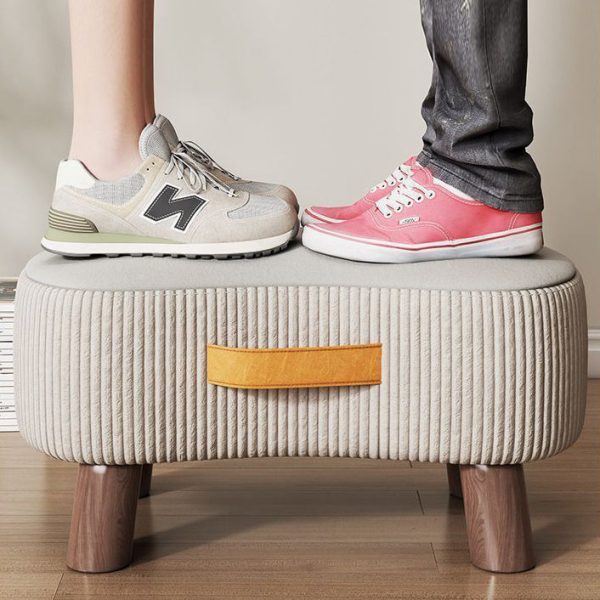Contemporary Nordic Cuboid Portable Flannelette Solid Wood Footstool Backless Armless For Living Room - Image 9