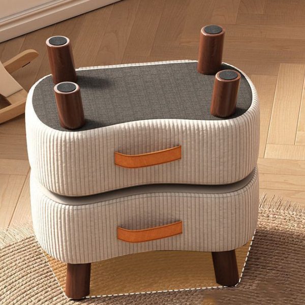 Contemporary Nordic Cuboid Portable Flannelette Solid Wood Footstool Backless Armless For Living Room - Image 11