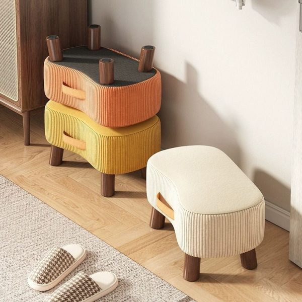 Contemporary Nordic Cuboid Portable Flannelette Solid Wood Footstool Backless Armless For Living Room - Image 3