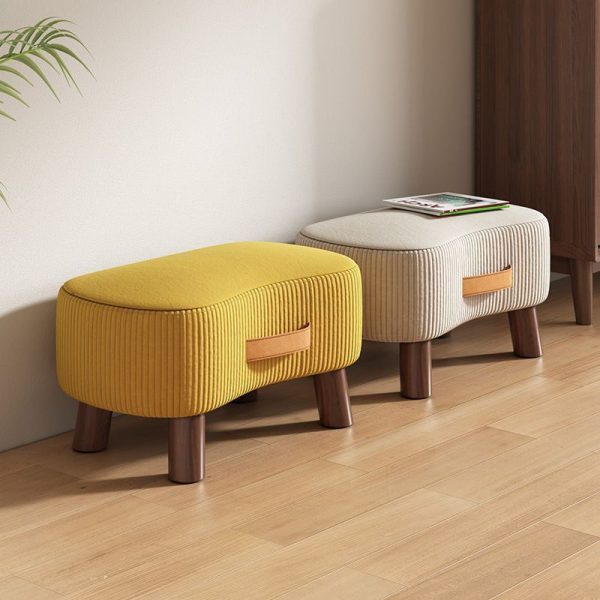 Contemporary Nordic Cuboid Portable Flannelette Solid Wood Footstool Backless Armless For Living Room - Image 13