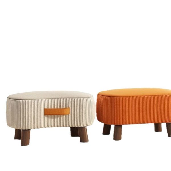 Contemporary Nordic Cuboid Portable Flannelette Solid Wood Footstool Backless Armless For Living Room - Image 22