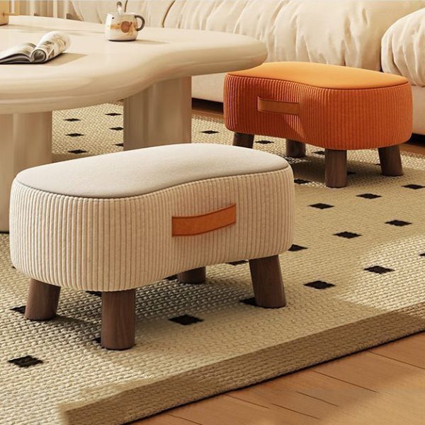 Contemporary Nordic Cuboid Portable Flannelette Solid Wood Footstool Backless Armless For Living Room - Image 14