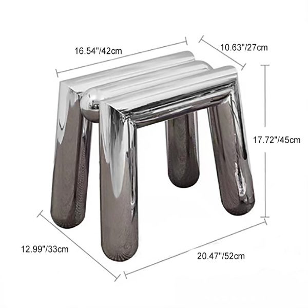 Modern Art Deco Trapezoid Full Stainless Steel Low Stool Backless Armless For Living Room - Image 4
