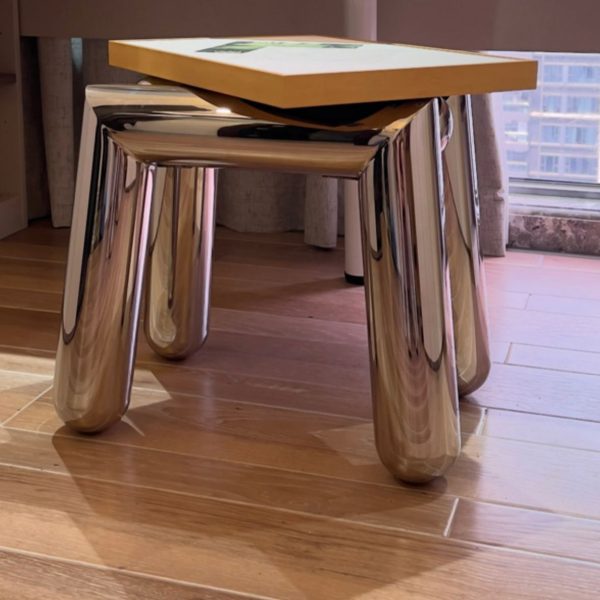 Modern Art Deco Trapezoid Full Stainless Steel Low Stool Backless Armless For Living Room - Image 16
