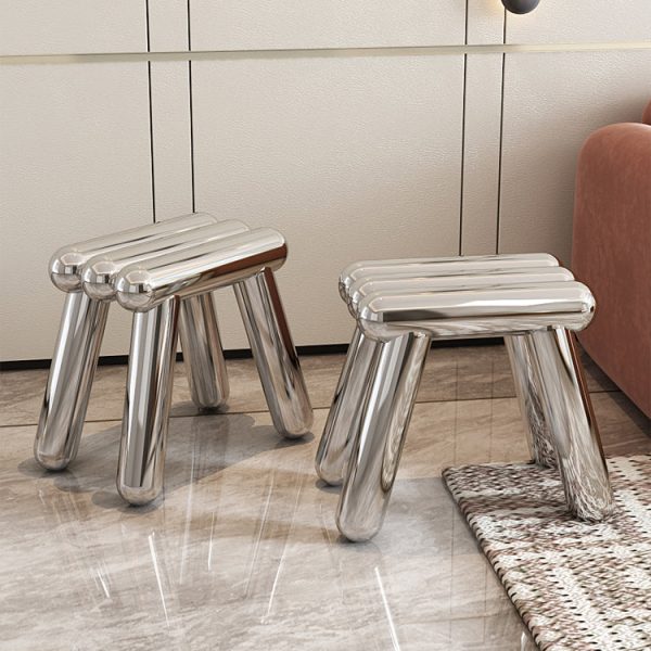 Modern Art Deco Trapezoid Full Stainless Steel Low Stool Backless Armless For Living Room - Image 3
