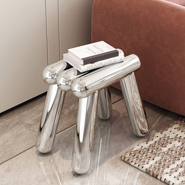 Modern Art Deco Trapezoid Full Stainless Steel Low Stool Backless Armless For Living Room - Image 6