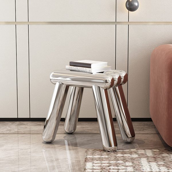 Modern Art Deco Trapezoid Full Stainless Steel Low Stool Backless Armless For Living Room