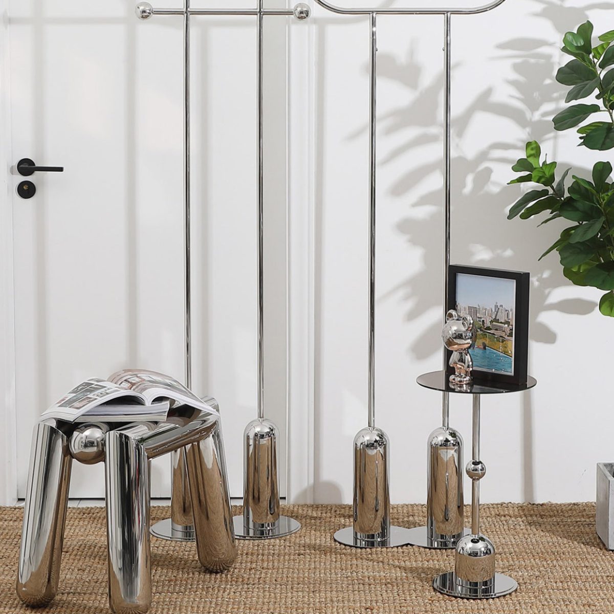 Modern Art Deco Trapezoid Full Stainless Steel Low Stool Backless Armless For Living Room - Image 13