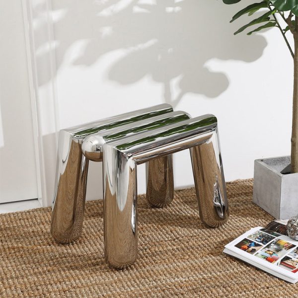 Modern Art Deco Trapezoid Full Stainless Steel Low Stool Backless Armless For Living Room - Image 2