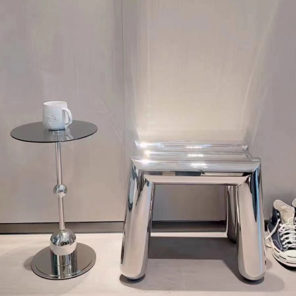 Modern Art Deco Trapezoid Full Stainless Steel Low Stool Backless Armless For Living Room - Image 17