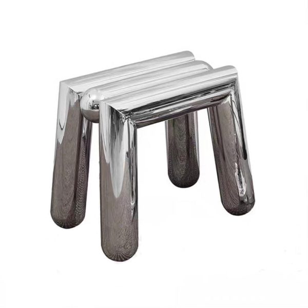 Modern Art Deco Trapezoid Full Stainless Steel Low Stool Backless Armless For Living Room - Image 18