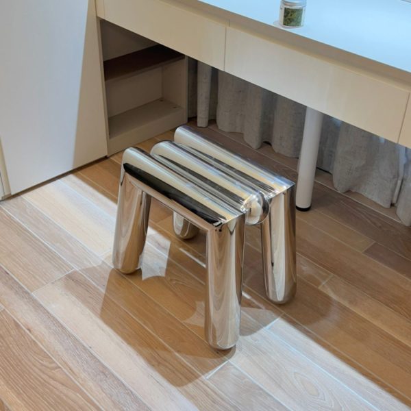 Modern Art Deco Trapezoid Full Stainless Steel Low Stool Backless Armless For Living Room - Image 11