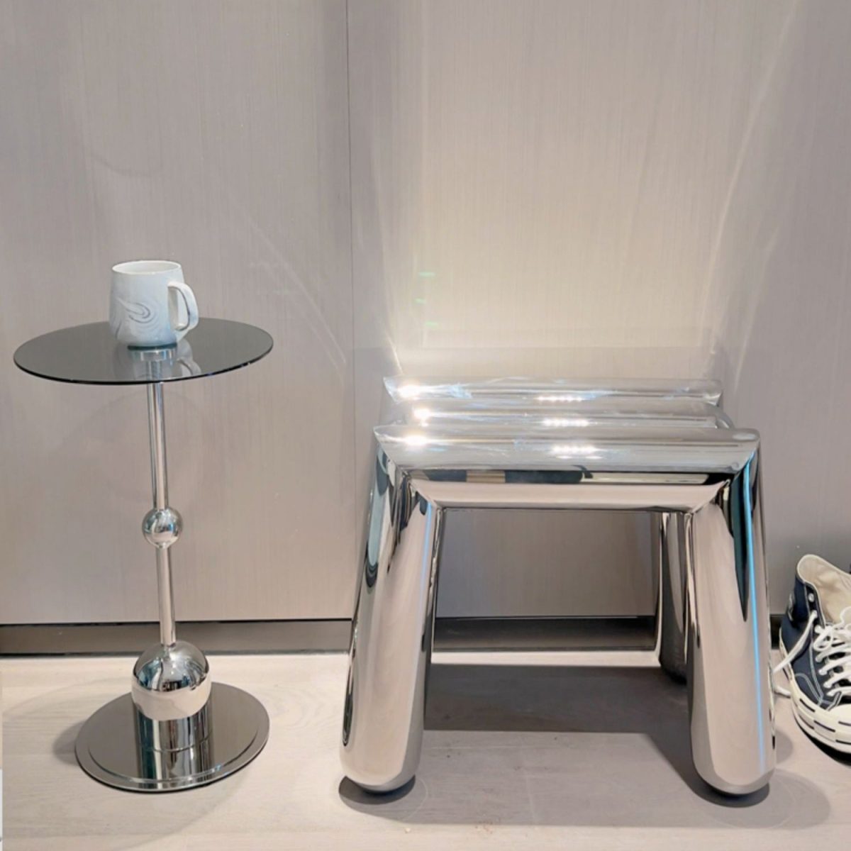 Modern Art Deco Trapezoid Full Stainless Steel Low Stool Backless Armless For Living Room - Image 12
